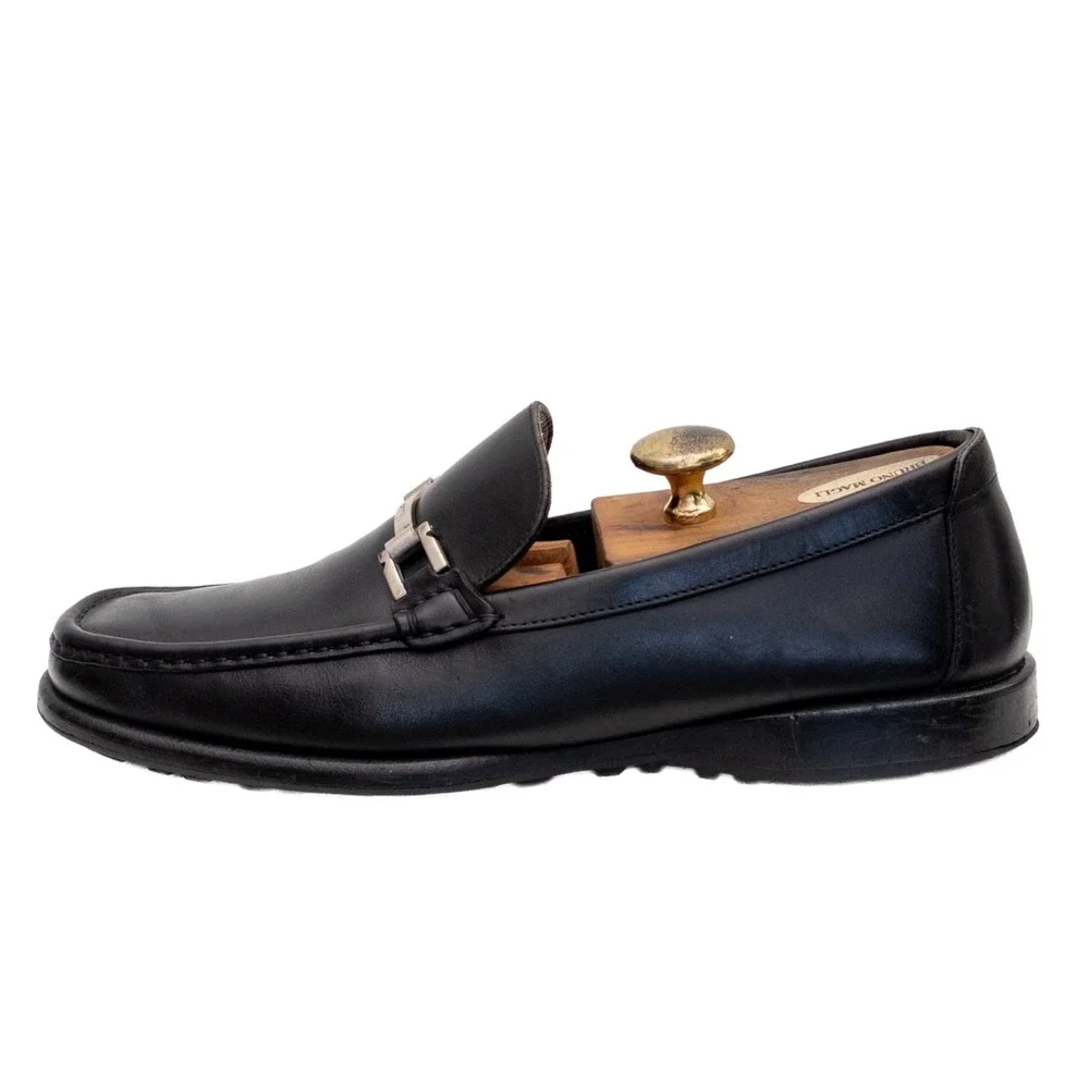SALVATORE FERRAGAMO Men's‎ Size 8.5 D Black Leather Horsebit Loafers Italy